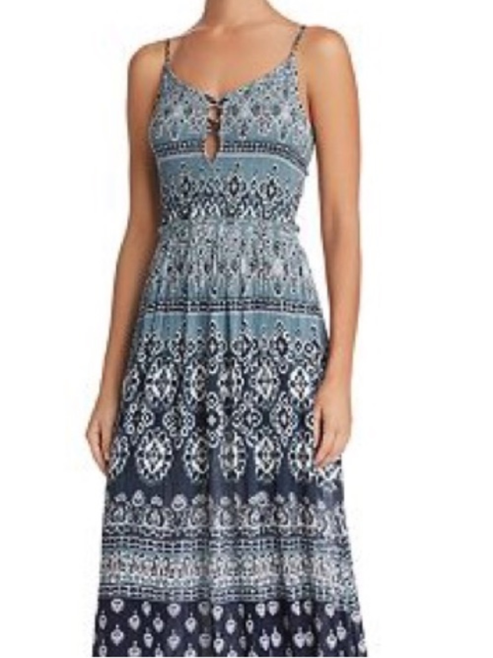 Patrons of Peace Boho Paisley Mandala Smocked Midi Dress Medium